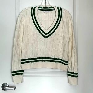 V-Neck green and white preppy sweater